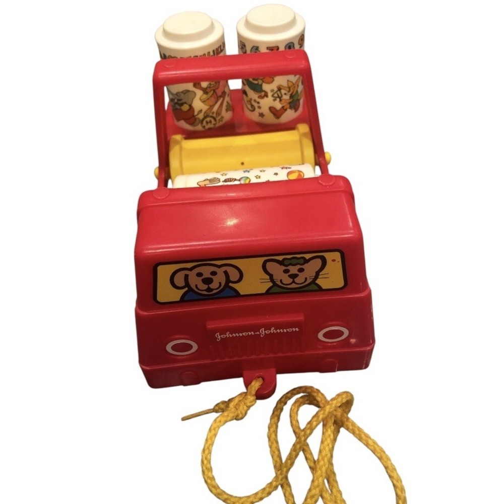 Vintage Johnson & Johnson Rhythm Roller Pull‎ Toy Red Truck 1982